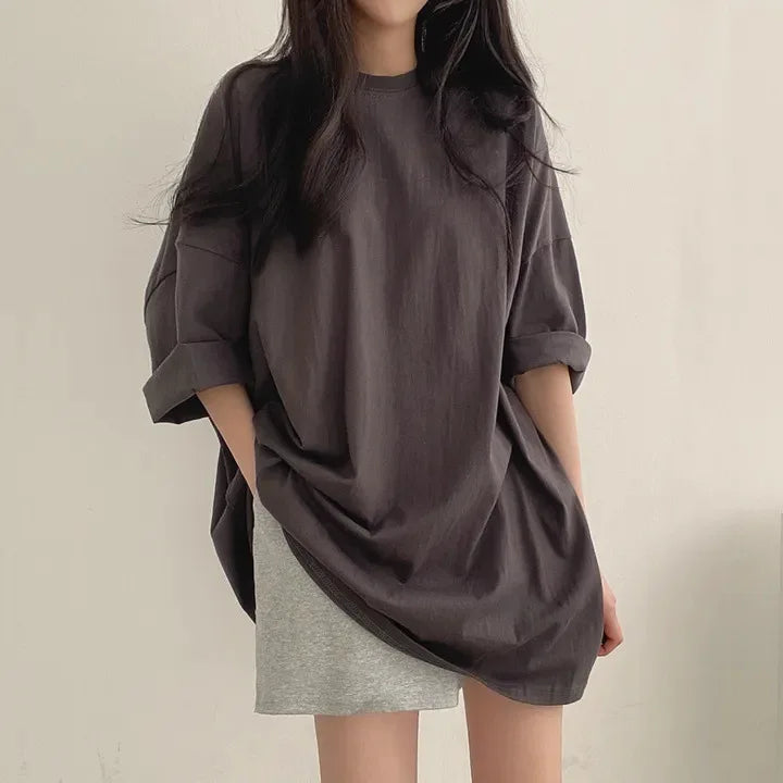 2024 Spring Solid Oversized Harajuku Long Sleeve Split T-Shirt