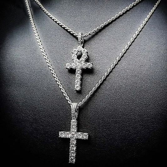 Hip Hop Iced Out Cross Pendant Necklace Tennis Chain Jewelry