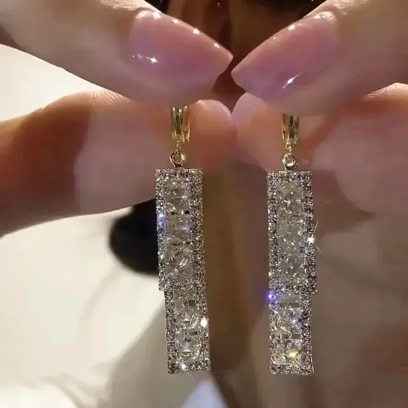 Elegant Rectangular Zircon Earrings - Unique Design, Premium Jewellery  for Women