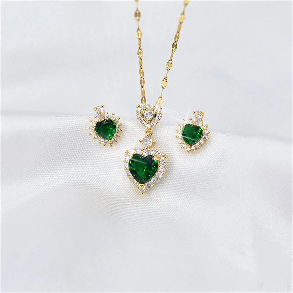 Elegant Green Crystal Necklace & Earrings Set – Perfect Wedding Gift