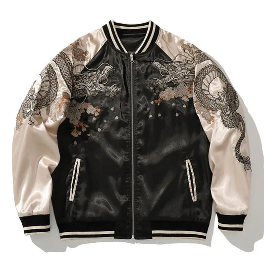 Dragon Embroidered Baseball Jacket: Spring-Autumn Men's Casual Couple Wear