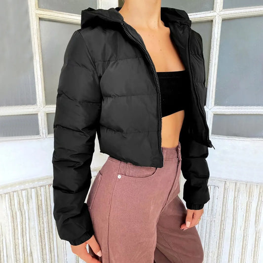 Bubble Puffer Hooded Jacket for Women: Y2K Cropped Warm Outerwear Coat