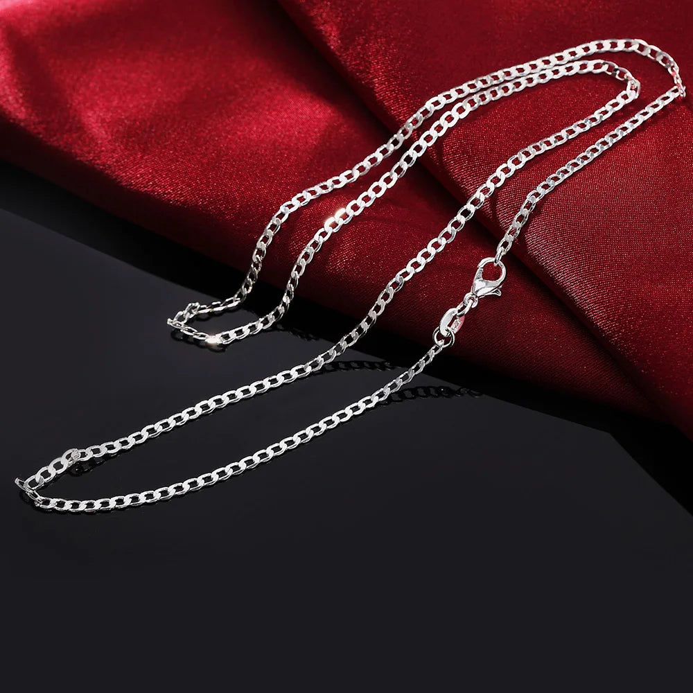 5pcs 925 Sterling Silver 16-30 Inch 2MM Flat Sideways Necklaces