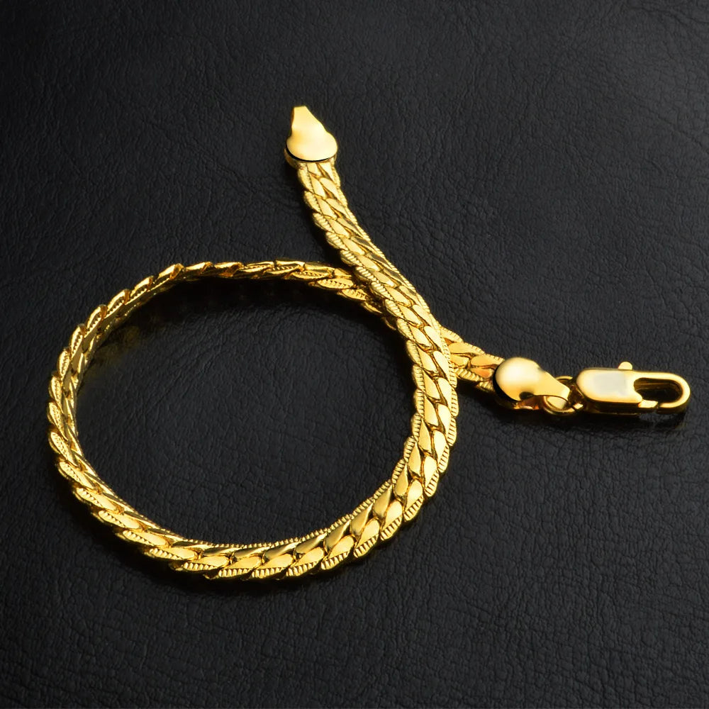 Men's 8-Inch 5mm Sideways Chain Bracelet Fashion Wedding Jewelry Gift