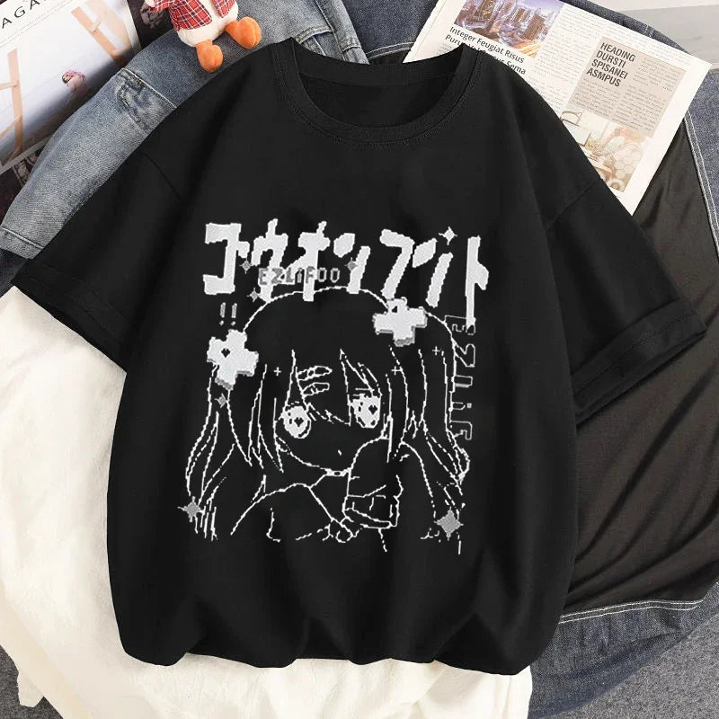 Oversized Milk Sweet Print Anime Girl T-shirt for Women