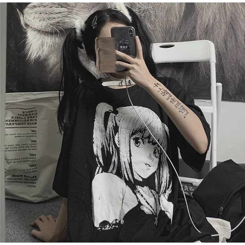 Japan Style Grunge E-Girl Anime Print Goth T-Shirt Punk