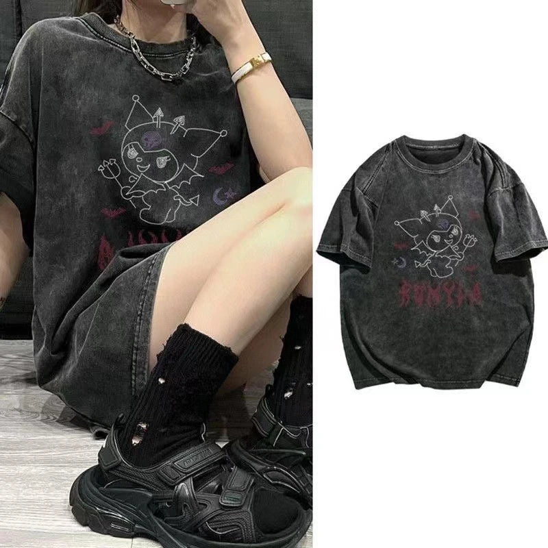 Sanrio Kuromi Gothic Harajuku Kawaii Y2K Anime Graphic T-shirt