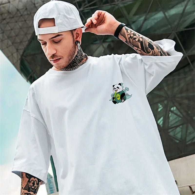 Men's Kawaii Vintage Panda Print T-Shirt Casual Summer Tee