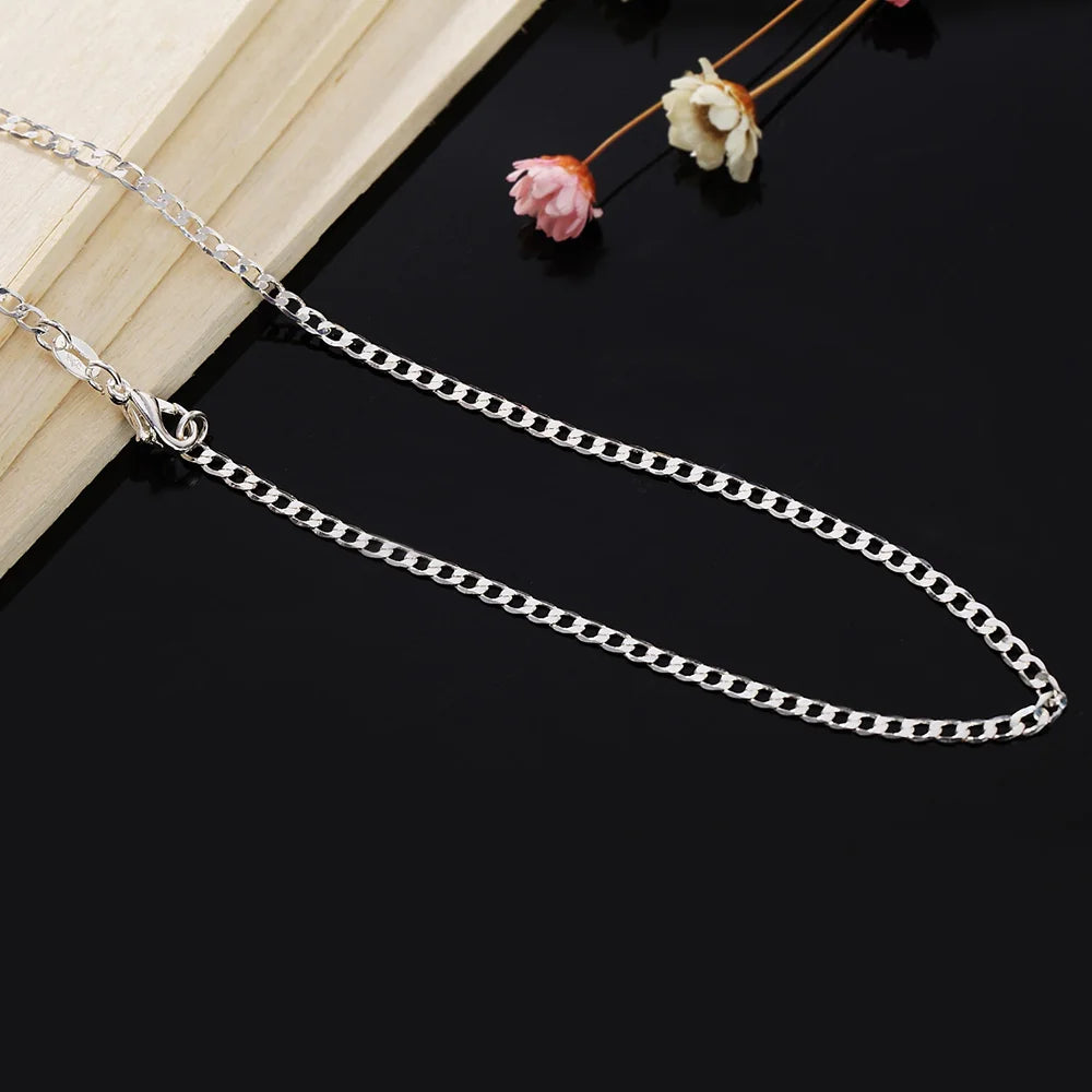 5pcs 925 Sterling Silver 16-30 Inch 2MM Flat Sideways Necklaces