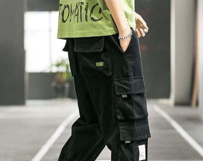 Men's Fleece-Lined Harem Cargo Pants - Multi-Pocket, Baggy Cotton Trousers