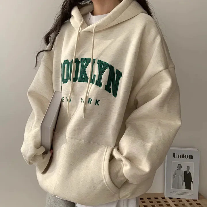 Letter Print Women's Sweatshirt: Warm Hooded Streetwear Pullover