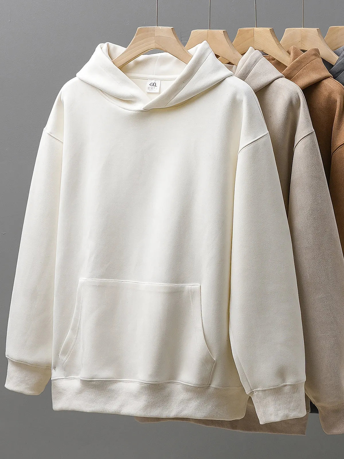 Heavyweight Fleece Hoodie: Men's Solid Color Autumn Sweatshirt