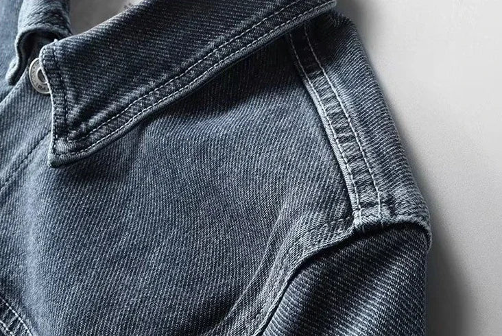 Men's Autumn Denim Jacket - Blue, Washed, Casual, Vintage, Free Shipping