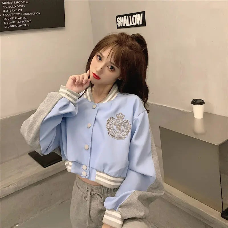 Women's Long Sleeve Casual Y2K Embroidered Crop-Top Jacket