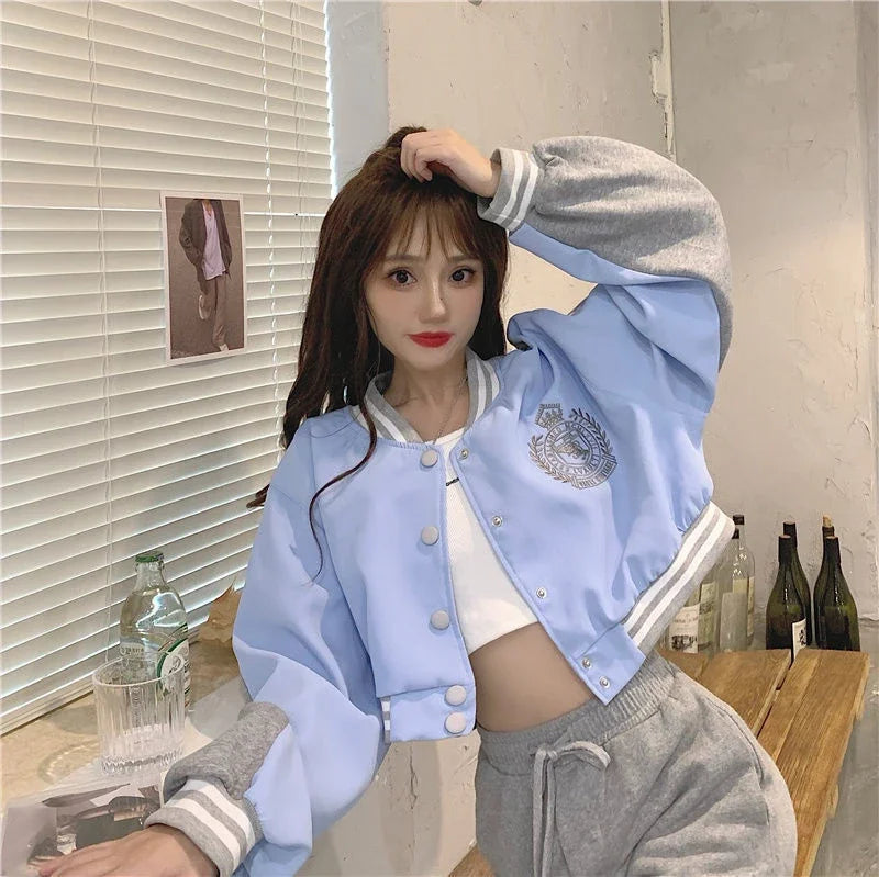 Women's Long Sleeve Casual Y2K Embroidered Crop-Top Jacket