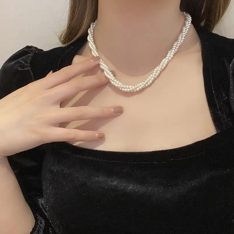 Elegant Double Choker Pearl Necklace - Light Luxury Clavicle Chain