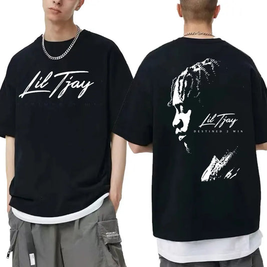 Y2k Rapper Lil Tjay Double-Sided Print Oversized T-Shirt for Men