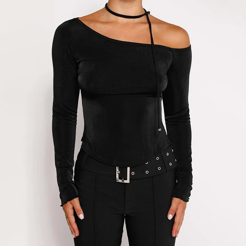 Women's Y2K Off Shoulder Slim Crop Top: Vintage Streetwear for Women