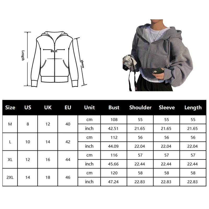 Oversized Women's Hoodie Autumn Long Sleeve Zip-Up Casual Jacket