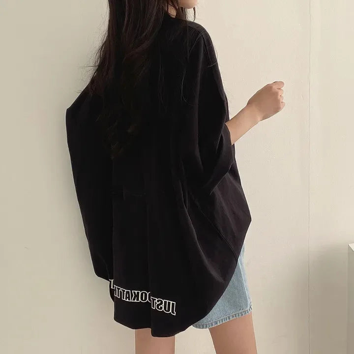 2024 Spring Solid Oversized Harajuku Long Sleeve Split T-Shirt