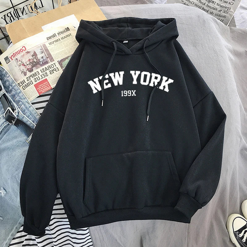 Unisex New York & Brooklyn Letter Print Hoodie - Oversized Hoodies