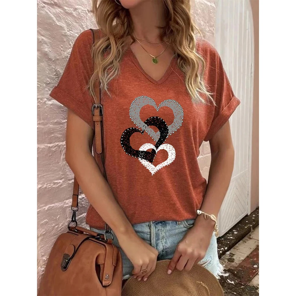 Heart Shape 3D Print T-Shirt for Women