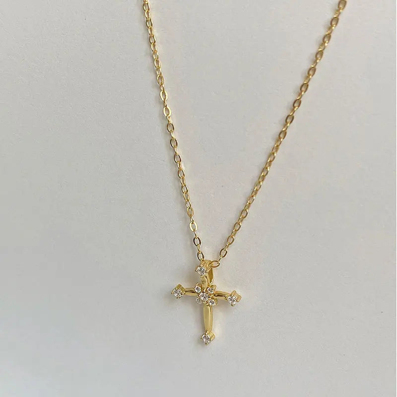 Glamorous Stainless Steel Zircon Cross Pendant Necklace - Premium Jewellery