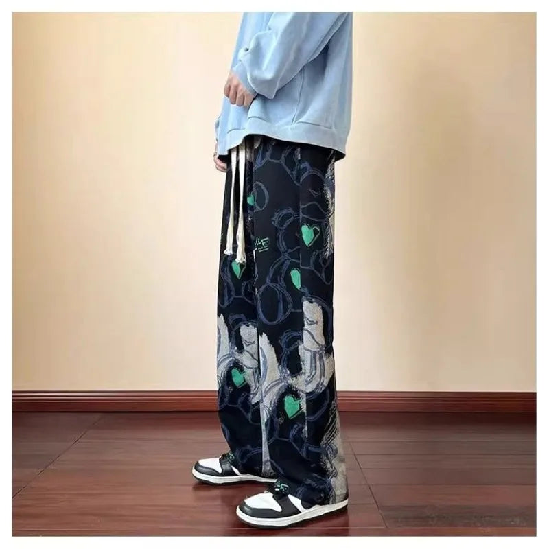 Men's Print Loose Drawstring Pants - Korean Baggy Sweatpants