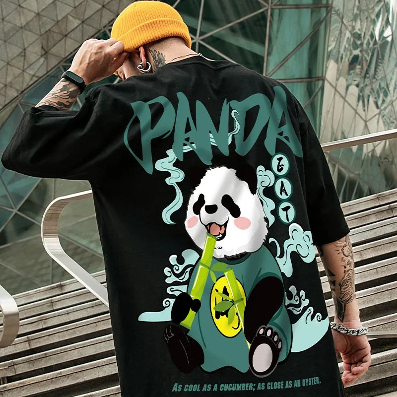 Men's Kawaii Vintage Panda Print T-Shirt Casual Summer Tee