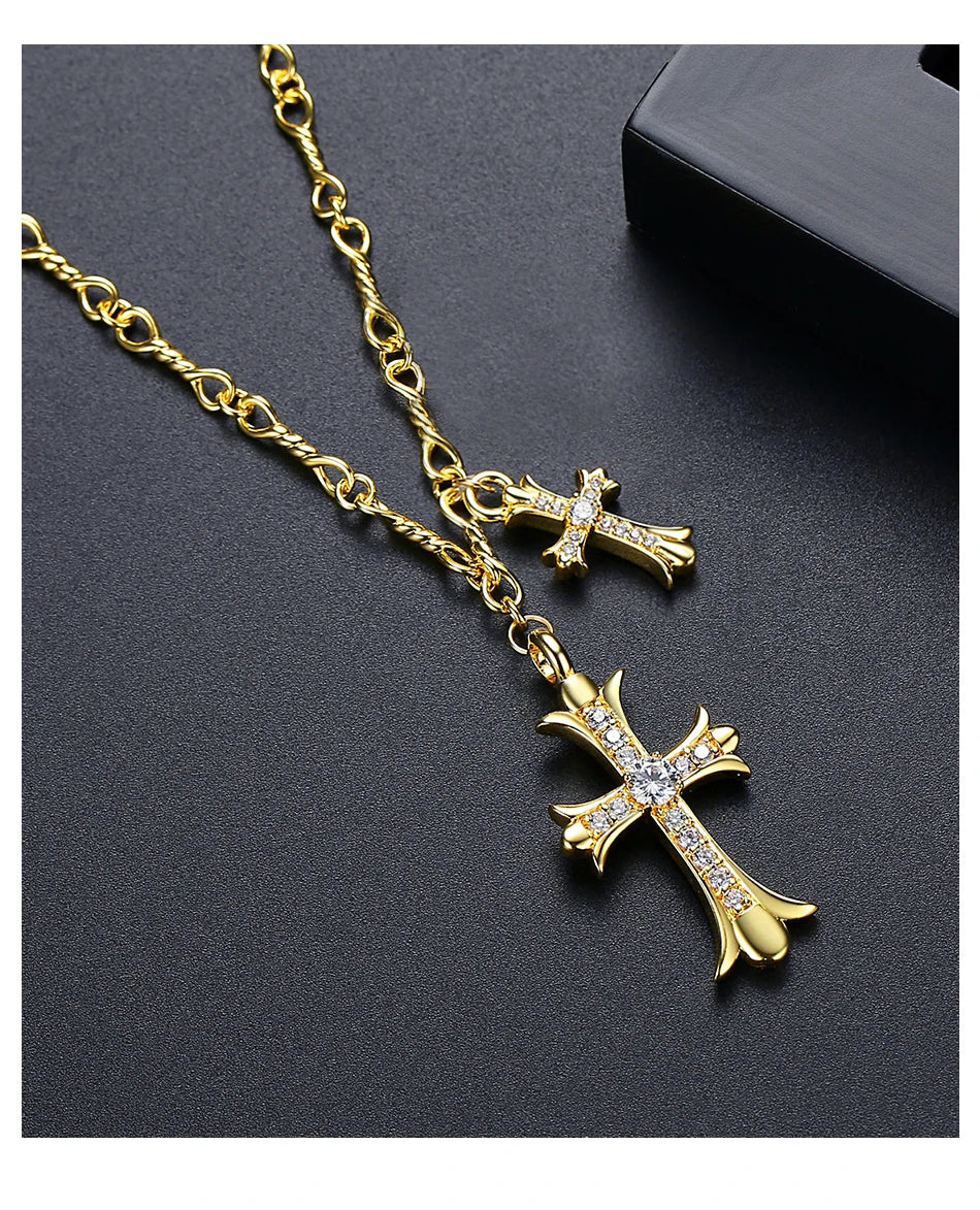 Gold Cross Necklace with CZ Pendant - Fashion Punk Gift