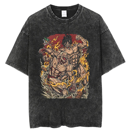 Vintage Washed Attack on Titan Oversize Harajuku Unisex Cotton Tee