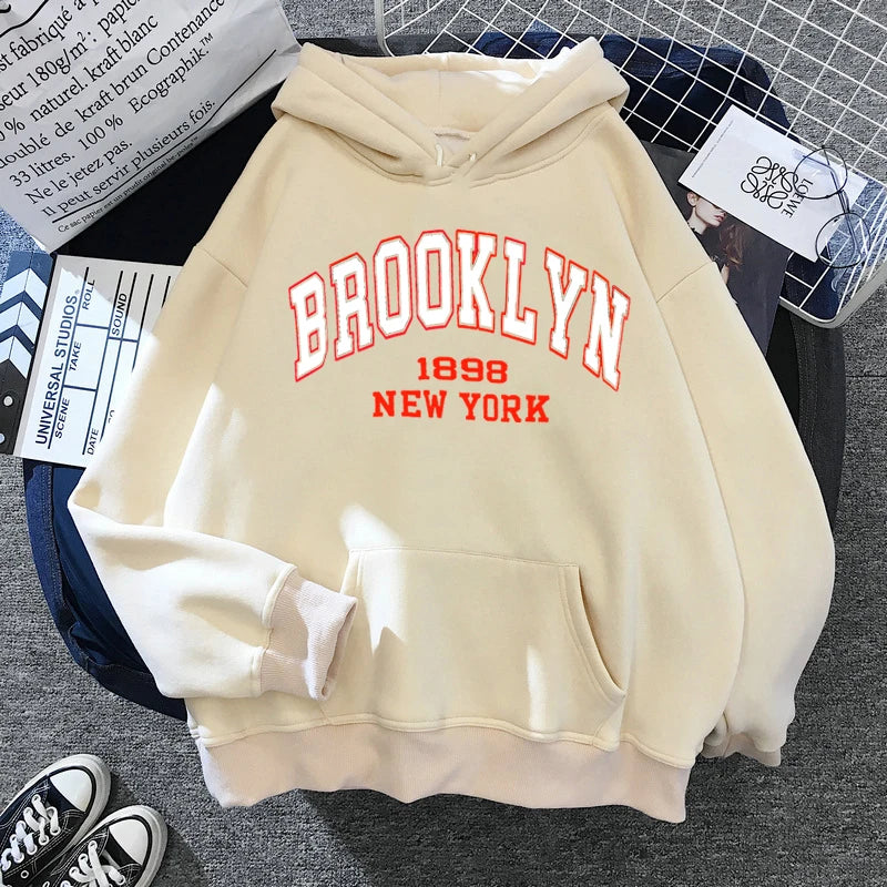 Unisex New York & Brooklyn Letter Print Hoodie - Oversized Hoodies