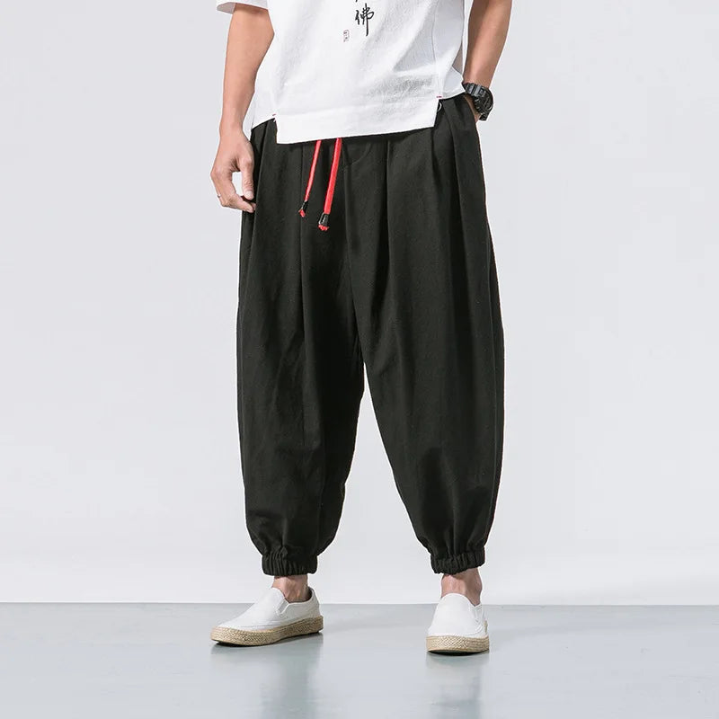 Harajuku Streetwear: Men's Oversized Linen Harem Pants, Loose & Casual - Show Details