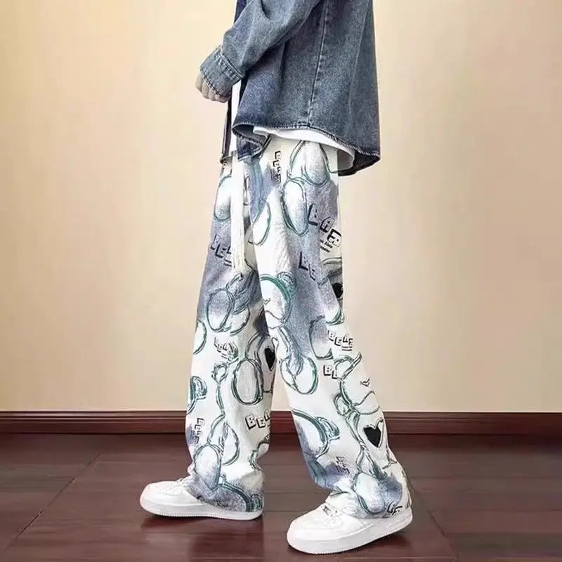 Men's Print Loose Drawstring Pants - Korean Baggy Sweatpants