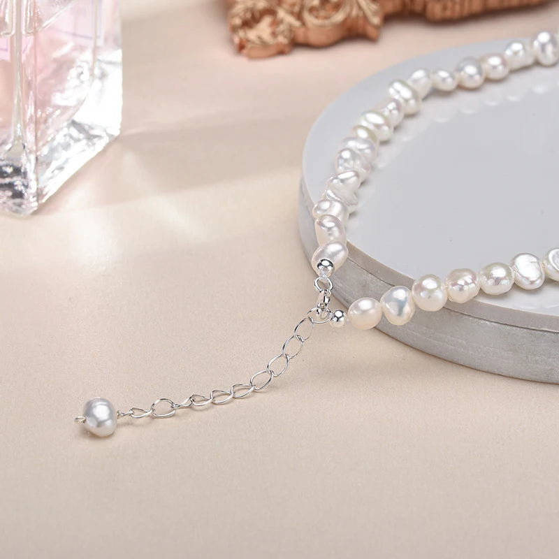 Elegant 5-6mm Baroque Freshwater Pearl Necklace with Sterling Silver Choker