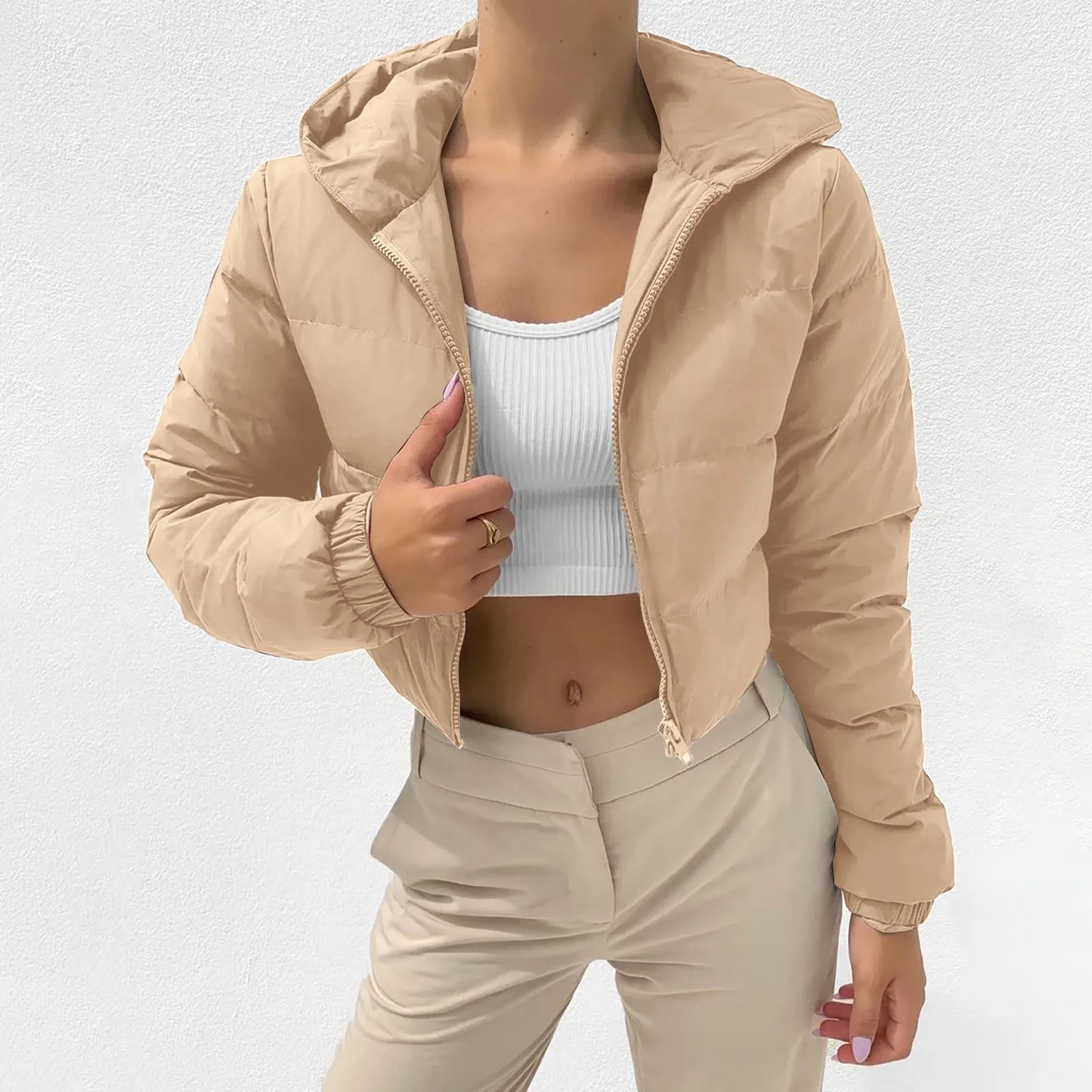 Bubble Puffer Hooded Jacket for Women: Y2K Cropped Warm Outerwear Coat