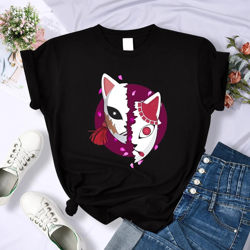 Demon Slayer Mask Anime T-Shirt - Loose, Breathable, Hip Hop Style