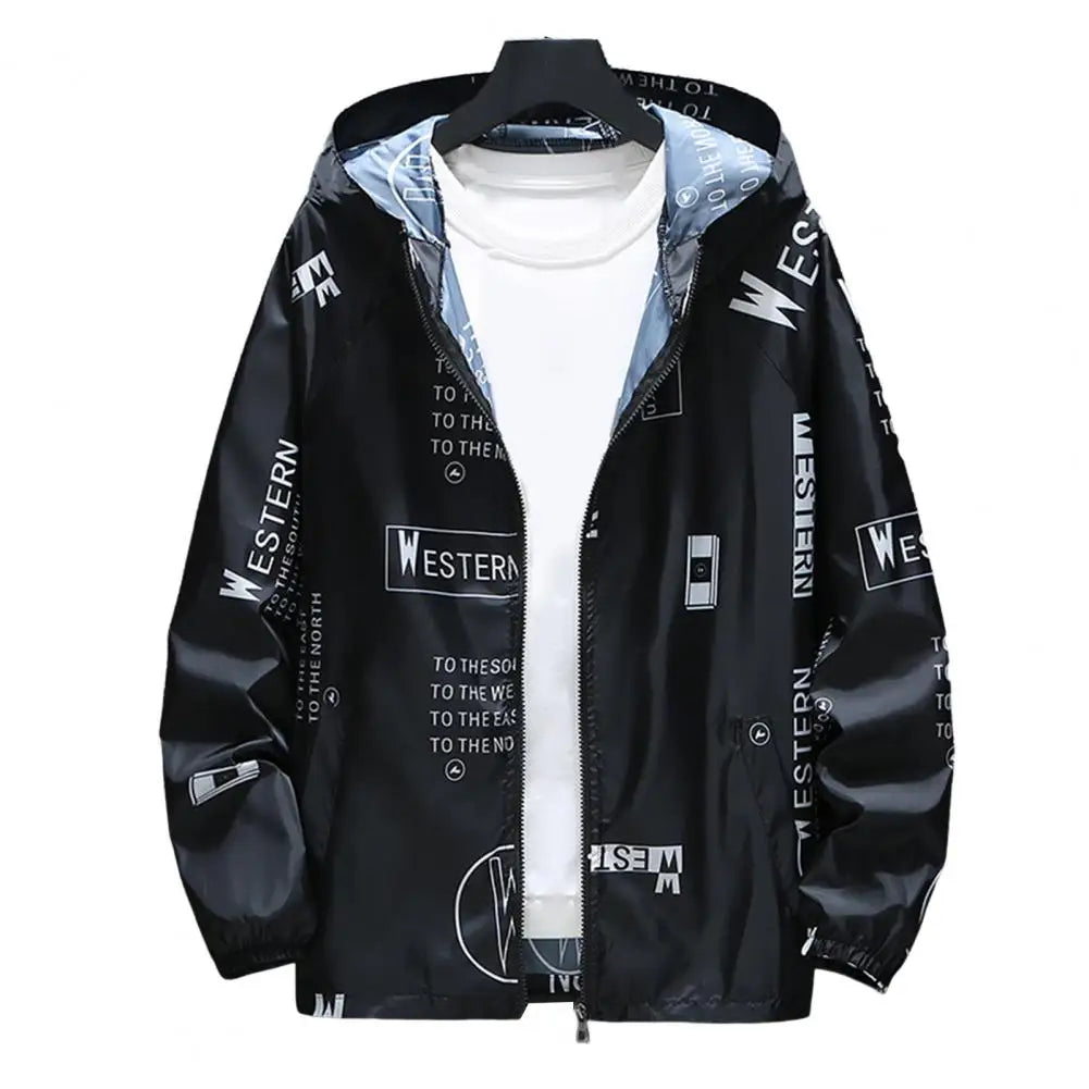 Men's Hooded Windproof Anti-UV Breathable Daily Jacket with Letter Print