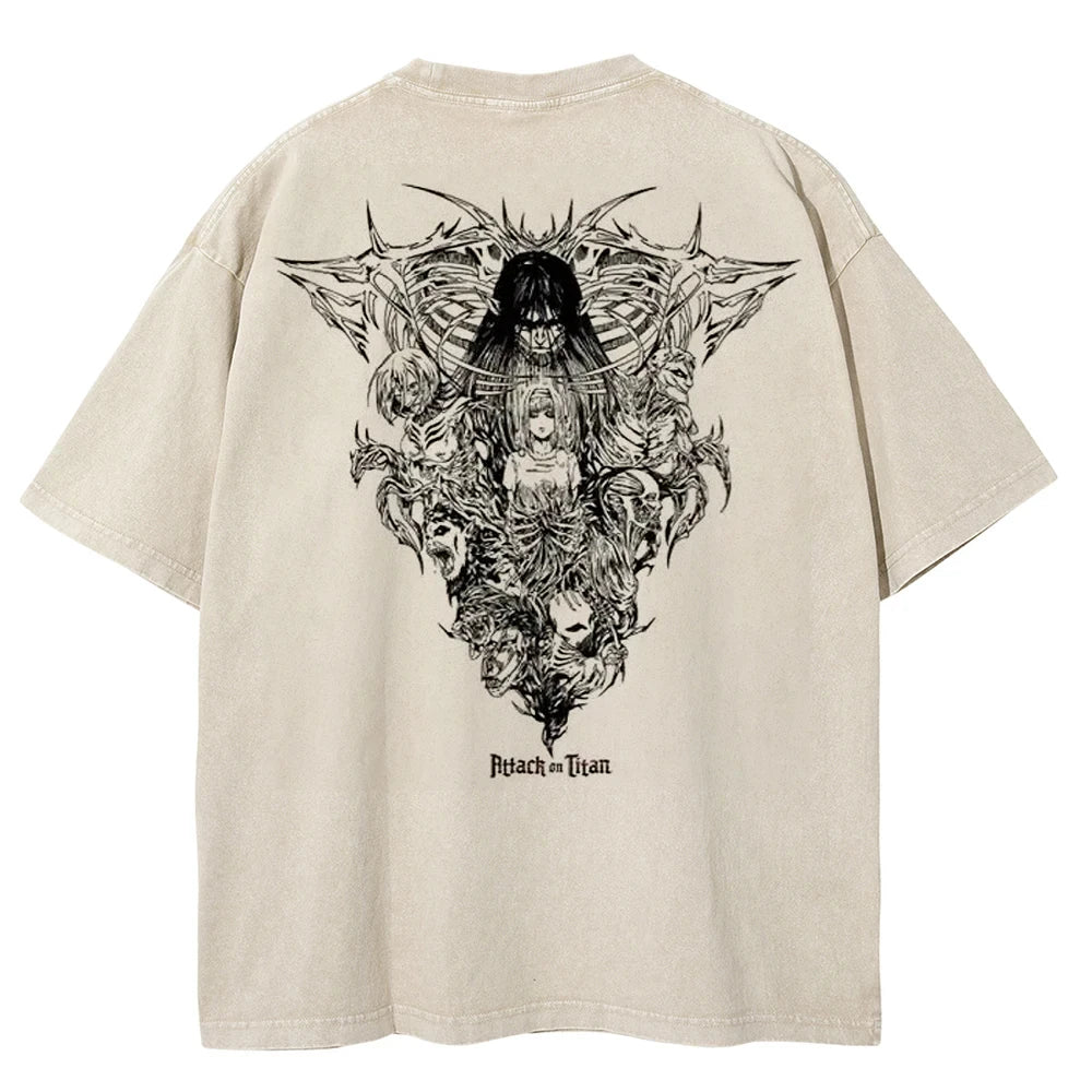 Men's Washed Attack On Titan Hip Hop Oversized Vintage T-Shirt