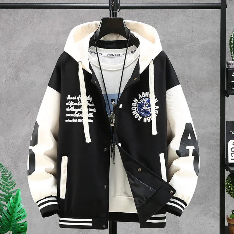 Boys Hooded Baseball Jacket - Hip Hop Style Jackets for Men