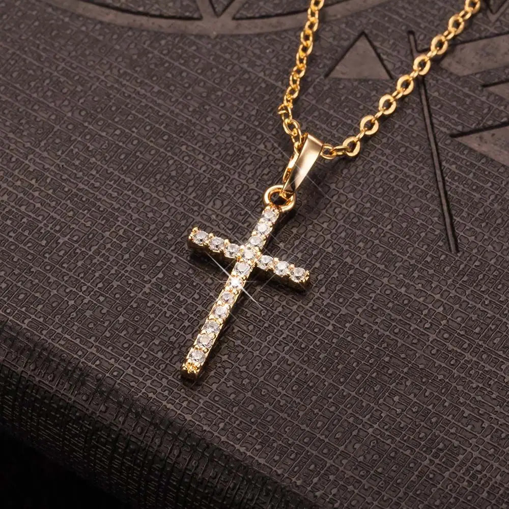 New Fashion Crystal Cross Pendant Necklace Gold Silver Jesus Jewelry