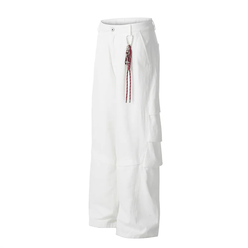 Men's Chain Cargo Pants - Spliced Pocket Loose Wide-Leg Streetwear