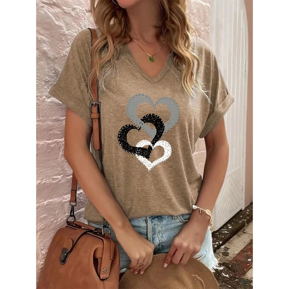 Heart Shape 3D Print T-Shirt for Women