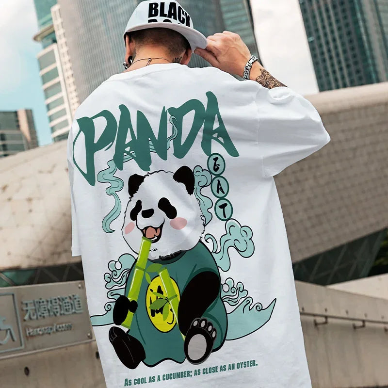 Men's Kawaii Vintage Panda Print T-Shirt Casual Summer Tee