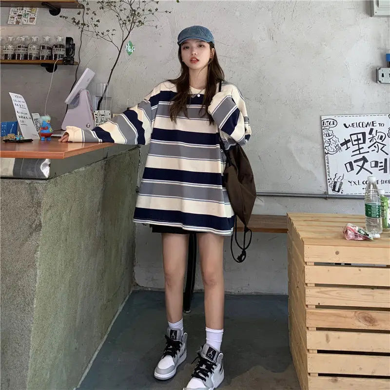 Women's Multi-Striped Long Sleeve Summer Tee: PREMIUM QUALITY T-shirt