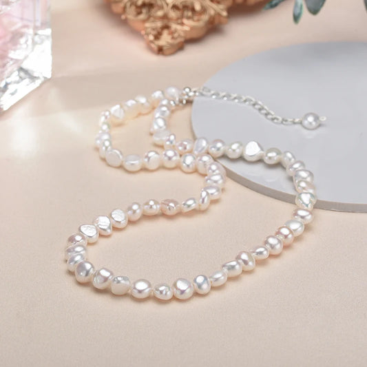 Elegant 5-6mm Baroque Freshwater Pearl Necklace with Sterling Silver Choker