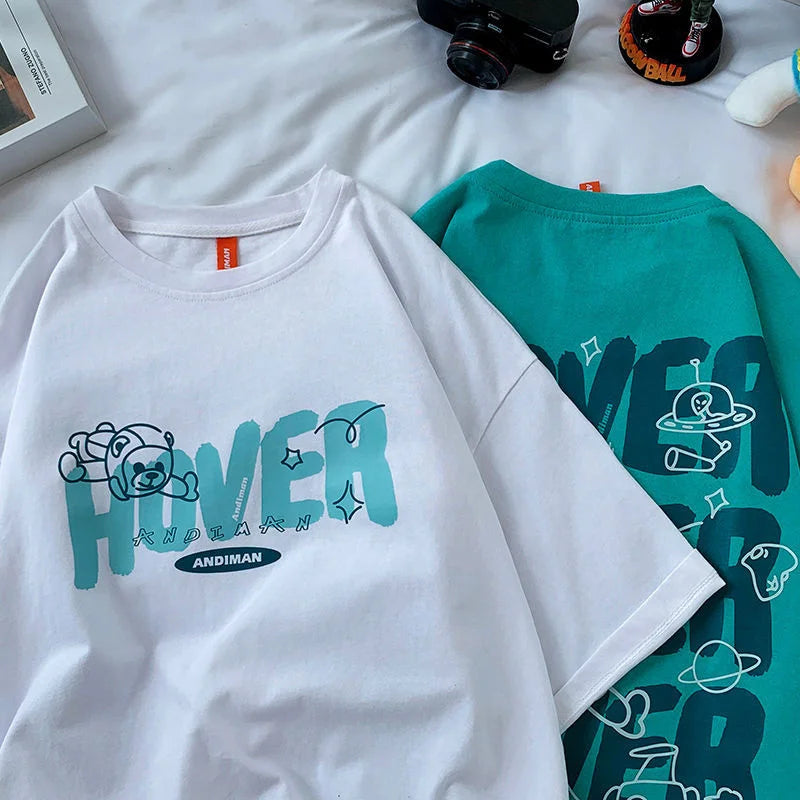 Harajuku Kawaii Bear Print Oversized T-Shirt Casual Summer Streetwear