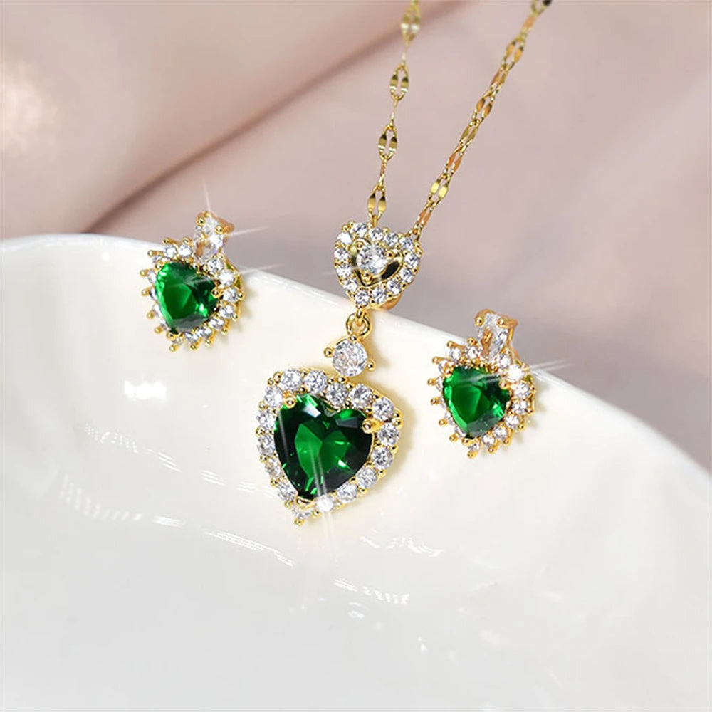 Elegant Green Crystal Necklace & Earrings Set – Perfect Wedding Gift