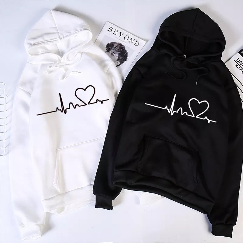 Heartbeat Print Hoodies for couples