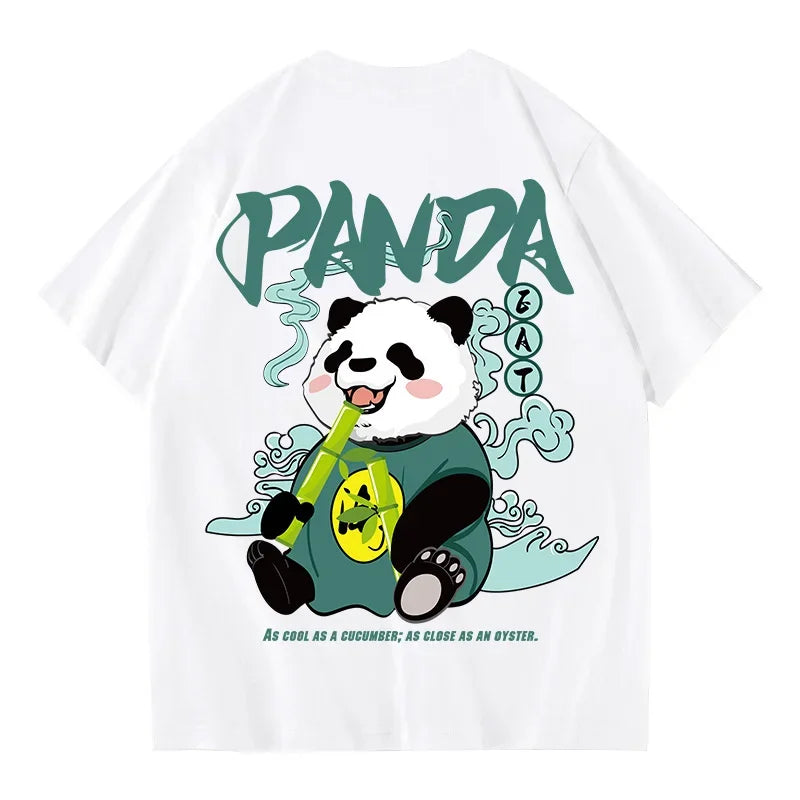 Men's Kawaii Vintage Panda Print T-Shirt Casual Summer Tee